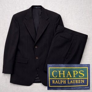 VTG 90s Chaps Ralph Lauren Wool Pinstripe Suit Men 40R 36x30 Navy Classic Ivy